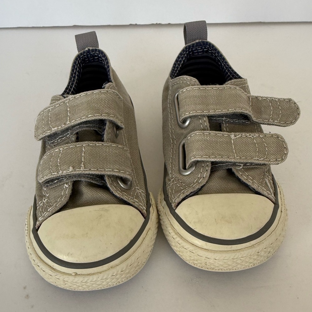 Kids Casual Canvas Sneakers in Light Taupe - Velcro Closure - Size 6